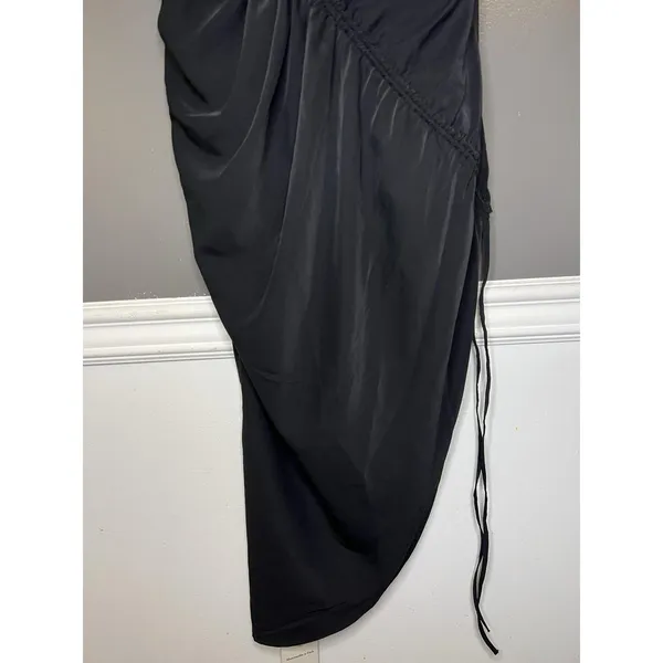 Abercrombie & Fitch Dress Womens Medium Black Satin Ruched Cowl Slip Midi Party - Image 3
