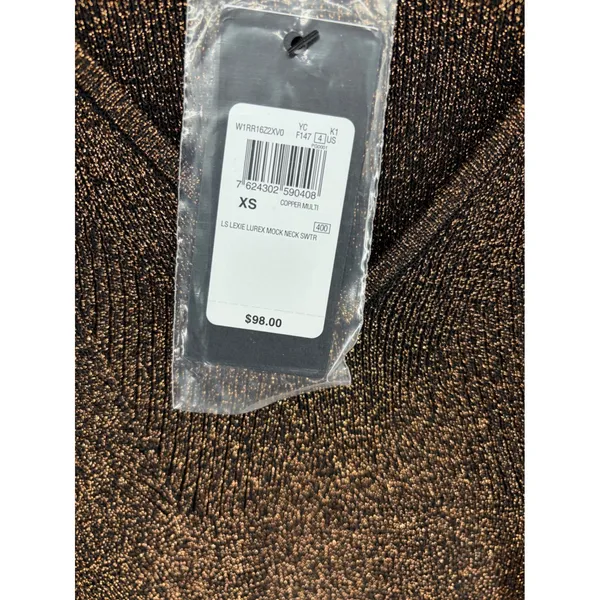 Guess Womens Sweater Lexie Lurex Metallic Cutout Mock Neck Copper XS - Image 5
