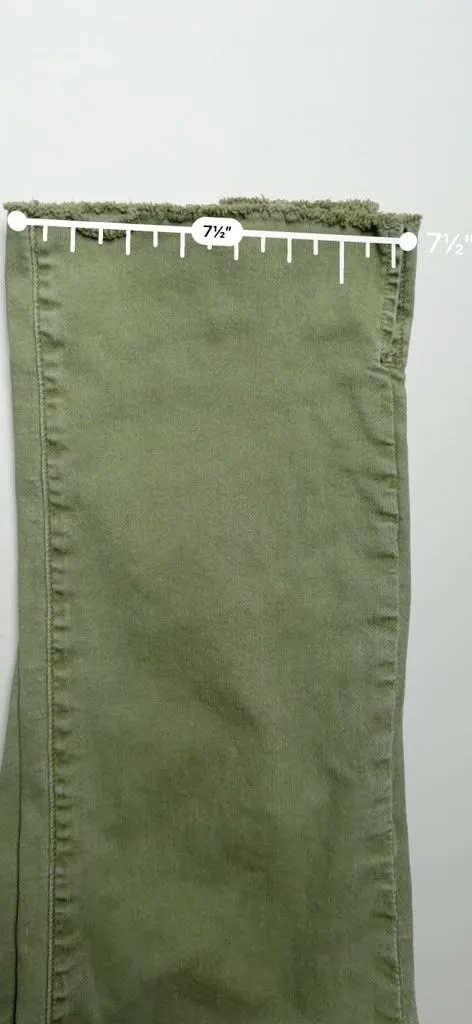 Mica Women’s Olive Cropped Raw Hem Denim Straight Leg Bottom Slit Pants Size 28 - Image 5