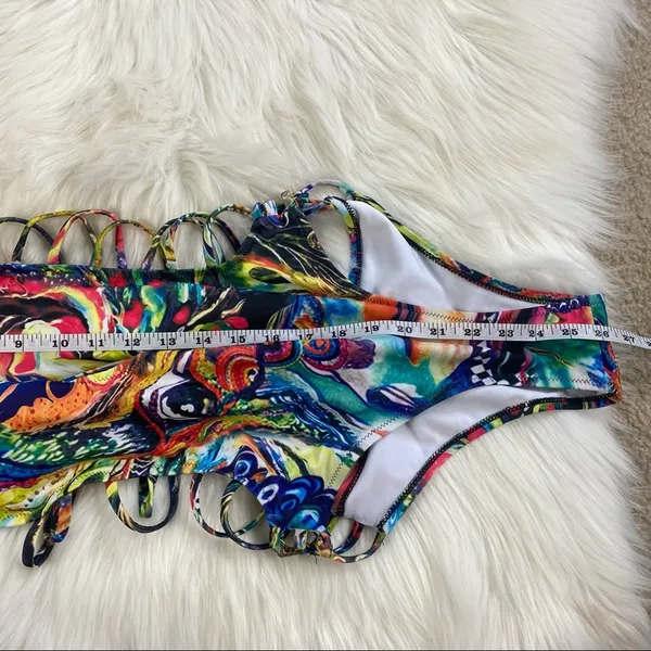 Abstract Plunging Strappy Cheeky Colorful Cutout Bathing Suit - Image 8