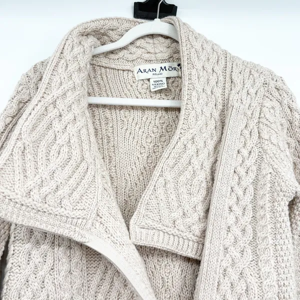 Aran‎ Mor Womens Merino Wool Irish Cable Knit Side Zip Coatigan Sweater Size S - Image 7