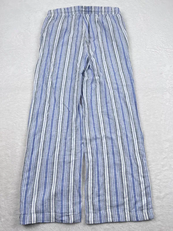 Ellen Tracy Linen Blend Striped Wide Leg Pants Blue White Size S - Image 4