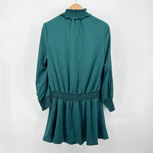 Amanda Uprichard Kimmie‎ Teal Green Smocked Mock Neck Keyhole Mini Dress Medium - Image 6