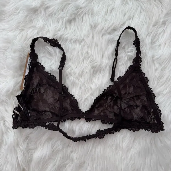 Skims Stretch Lace Triangle Bralette Espresso Size XL - Image 5