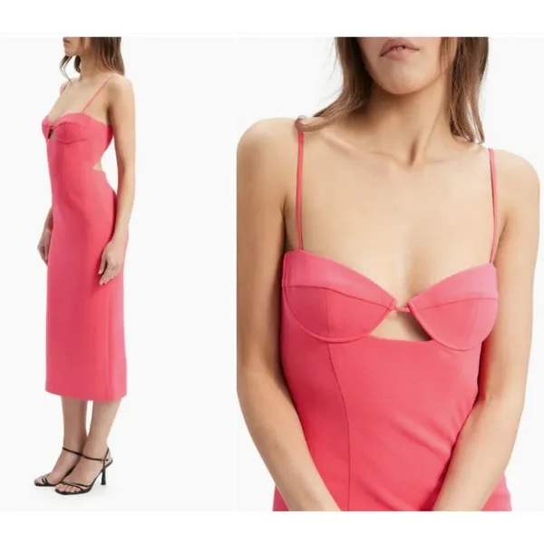 Bardot Vienna Midi Dress in Flame Orange 2 New Womens Cut out Cocktail - Image 9