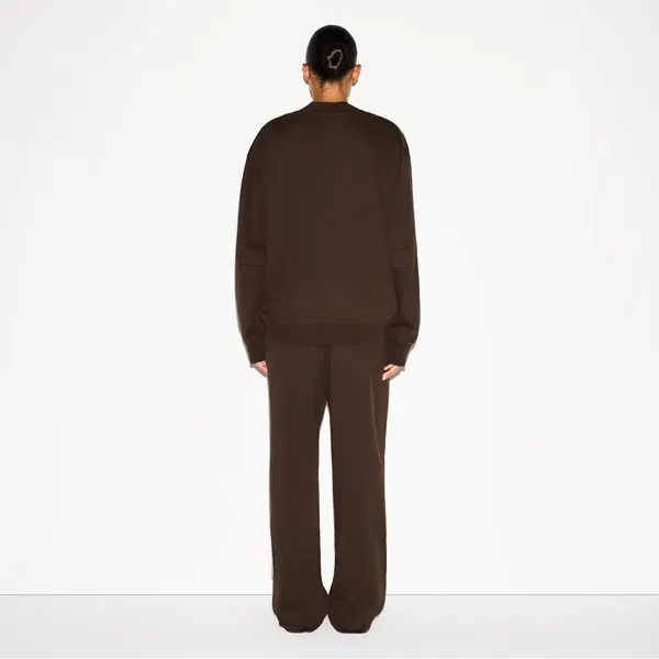 NWT SKIMS Boyfriend Cotton Fleece Slouchy Half-Zip Pullover in Espresso Brown - Image 3