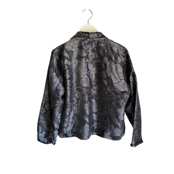 Chico's Black Floral Jacquard Silk Blend Jacket Size 2 Metallic Shimmer Evening - Image 5