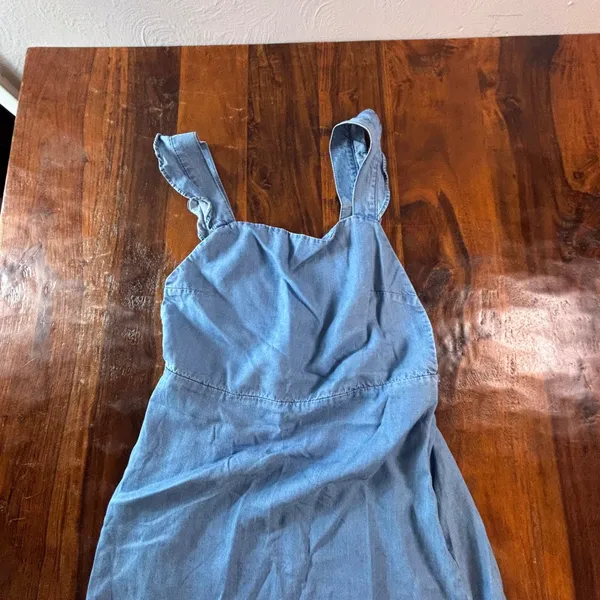 Zara Woman Premium Denim Tencel Pinafore Dress Light Wash Blue Ruffle Straps M - Image 5