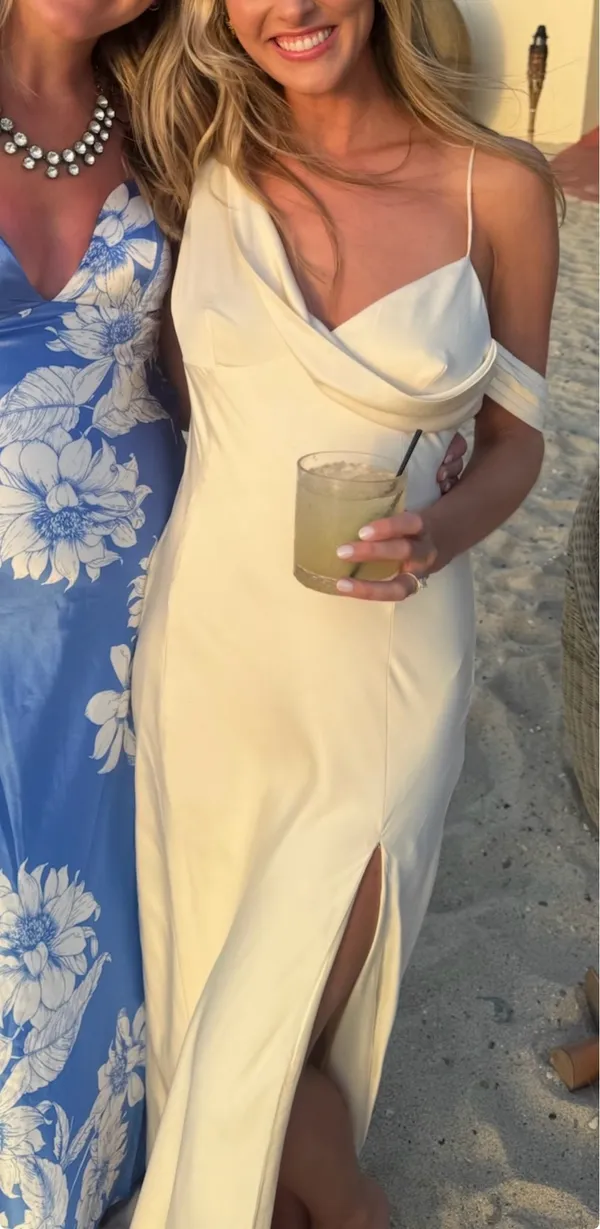 Meshki Soleil Satin Off The Shoulder Maxi Dress - Off White - Image 2