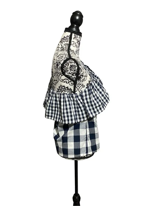 J. Crew Navy and White Gingham Ruffle One Shoulder Blouse Top Sz-4 NWT - Image 2