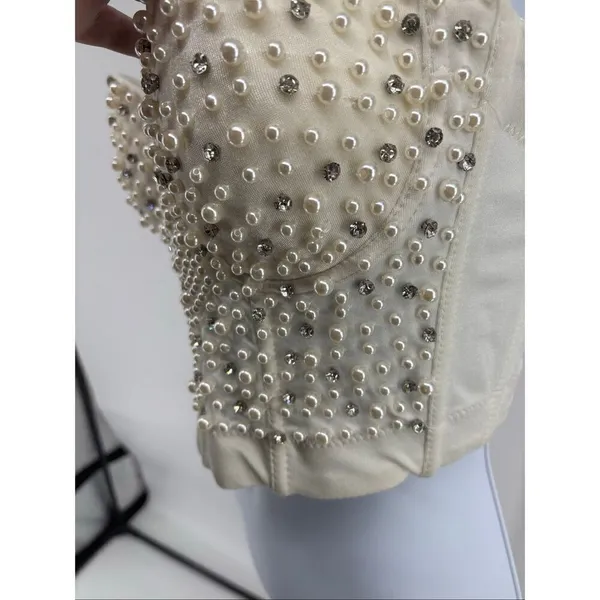 Windsor Pearl Rhinestone Bustier Corset Top XS Beaded Structured Party Top - Image 8