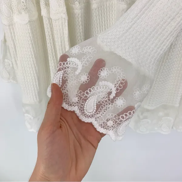 JODY California Y2K Lace Trimmed Cardigan White M - Image 3