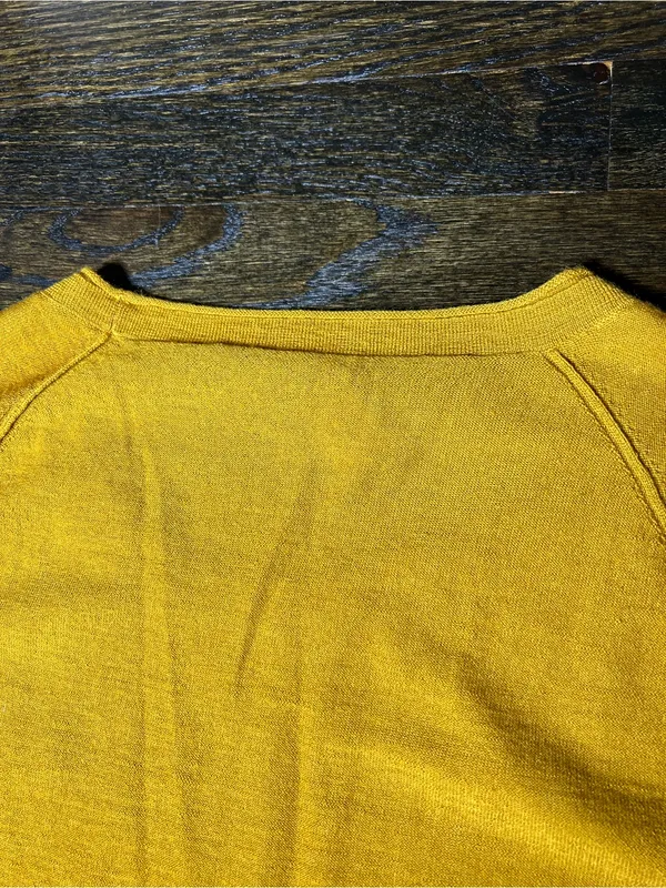 J. Crew Mustard Yellow Merino Wool Knit Sweater Round Neck Lightweight Medium - Image 6