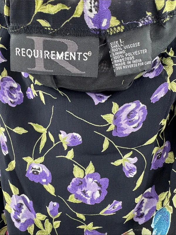 Requirements Black midi Skirt with Purple Pink Blue Floral Patchwork L romantic - Image 7