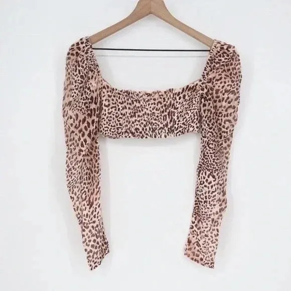 Naked Wardrobe Womens Leopard Print Long Sleeve Crop Top Medium Brown - Image 4