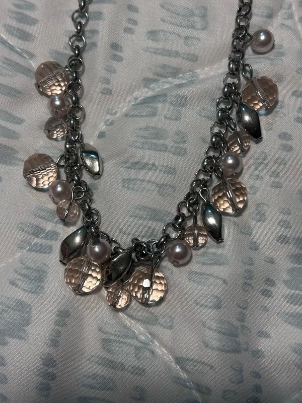 Pink Crystal Silver Tome Statement Necklace - Image 2