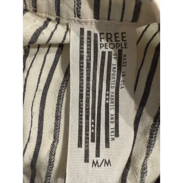 Free People Striped‎ Tunic Top Blouse Women's M/M Medium Long Sleeve Ivory Black - Image 4
