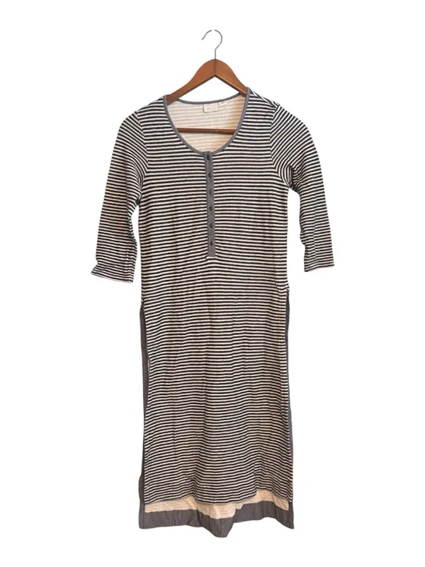 Anthropologie Postmark Navy Blue Striped High Slit Henley Tunic Top Midi Dress - Image 3