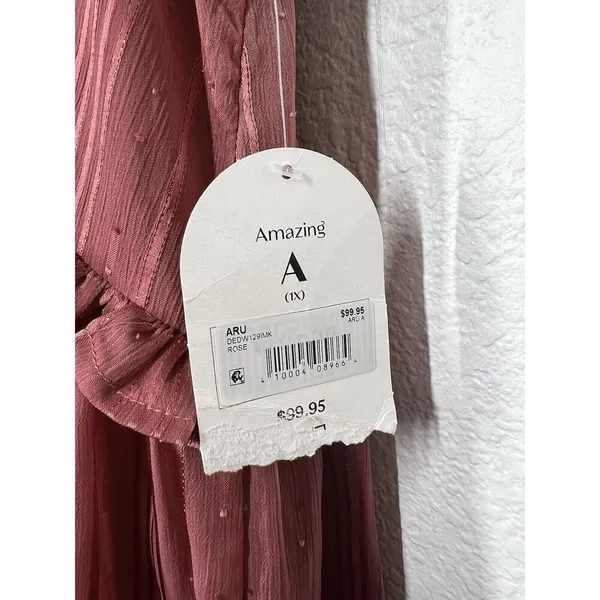 Arula Chiffon Ruffled Midi Dress Size A 1X Metallic Stripe Rose - Image 3