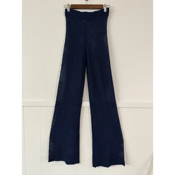 Shade & Shore Women’s XS Navy Blue Crochet Wide Leg Swim Cover Up Pants - Image 3
