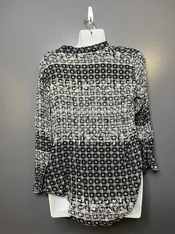 Free People Blouse Womens Medium Black Check Henley Button Boho Tunic Top - Image 5