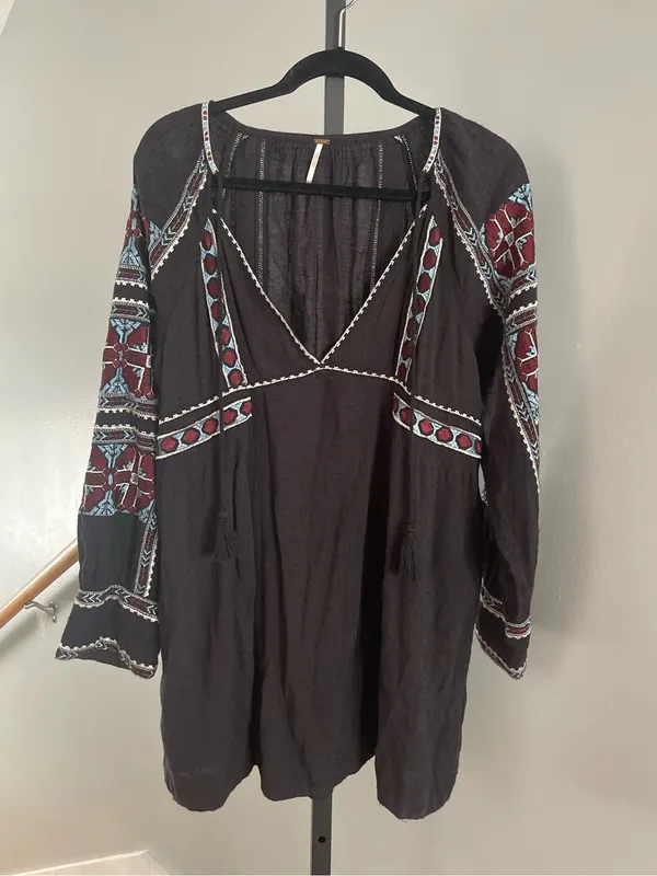 Free People All My Life Embroidered Smocked Mini Dress Size Small - Image 3