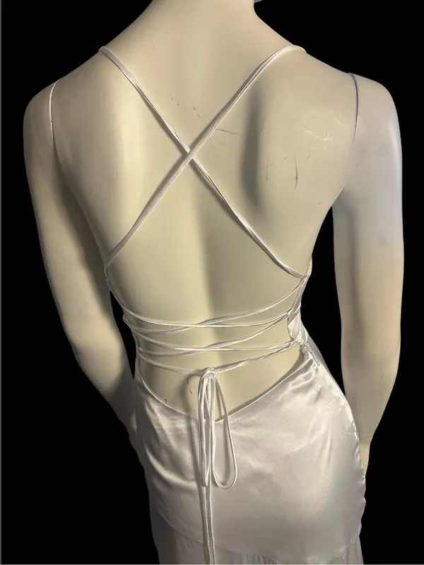 Monvelli Satin Maxi Slip Dress White Size 4 NWT - Image 4
