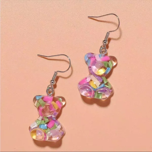 1pair Cute 3D Colorful Acrylic‎ Bear Drop Earrings *Faux Fashion Jewelry - Image 7