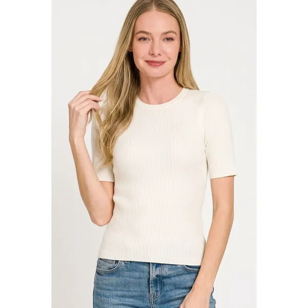 Zenana Viscose Ribbed Round Neck Sweater -‎ Large - Image 3