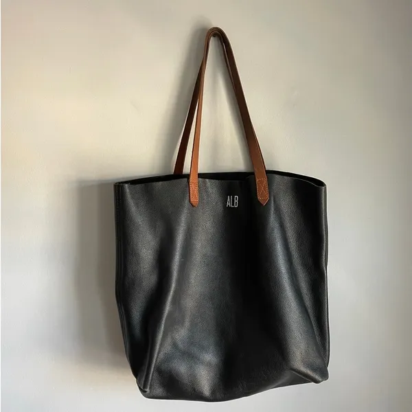 Madewell Leather Tote‎ Bag Monogrammed ALB Black Brown Work Office - Image 2
