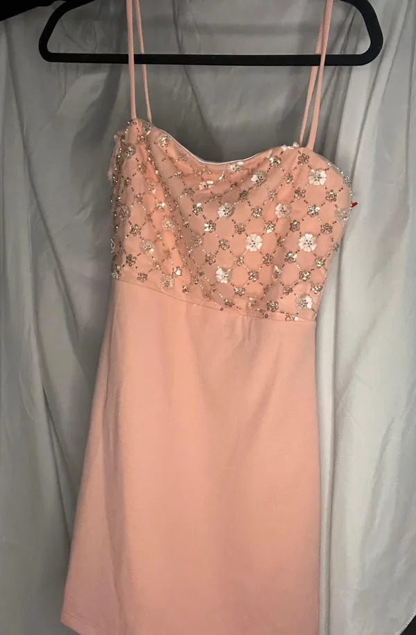 Hello Molly Light Pink Embellished Spaghetti Strapped Lined Mini Dress - Image 4