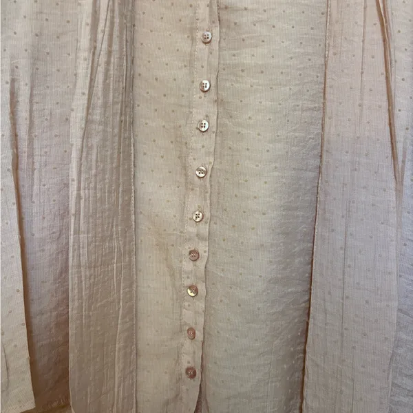 Zara Soft Blush Polka‎ Dot Tie Neck Blouse Size Medium - Image 5