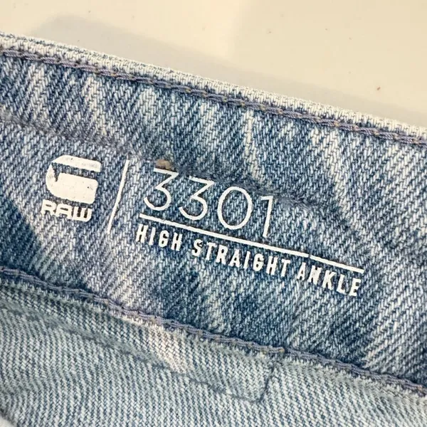 G Star Raw 3301 Jeans Size 28 Blue High Waist‎ Frayed Straight Crop Alternative - Image 7