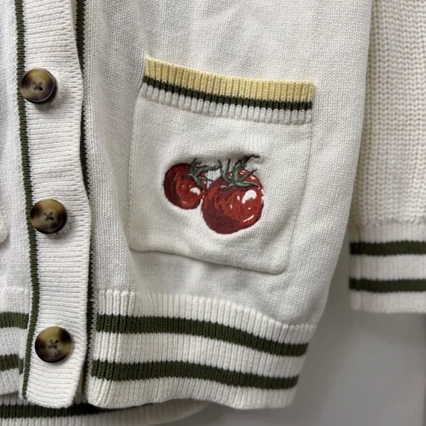33 Degrees XS Cream Tomato Graphic Chunky Knit Cardigan Cottage Farmer's Market - Image 5
