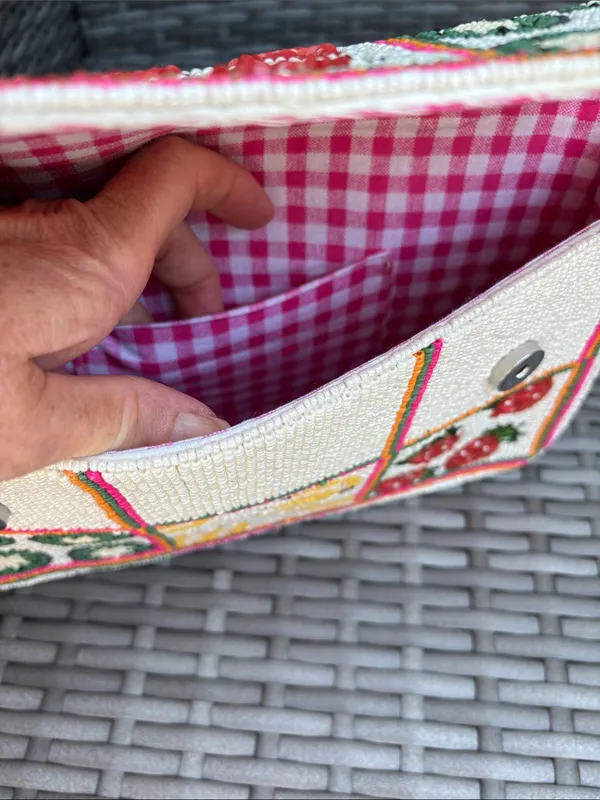 HANDMADE in Made in India Beaded Fruit lined Bag Pink - Image 8