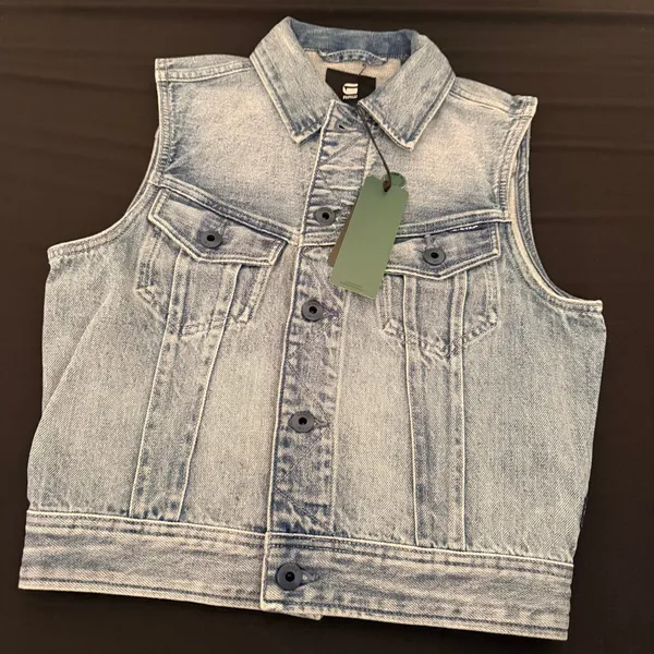 G-Star Raw Denim Vest Womens S‎ Blue Slim Denim Vest WMN Sun Faded Sleeveless - Image 4