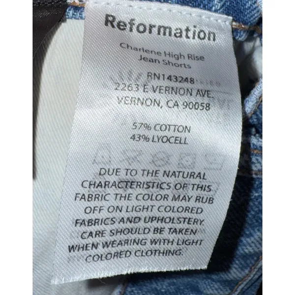 Reformation Shorts Denim High Rise Button Fly Cut Off Sz 31 Blue Distressed‎ - Image 4