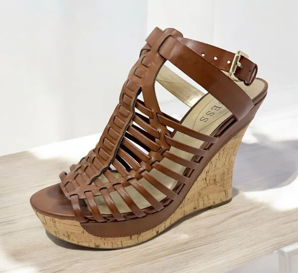 Guess Mabbel Brown Woven Wedge Sandals Size 8.5 - Image 2