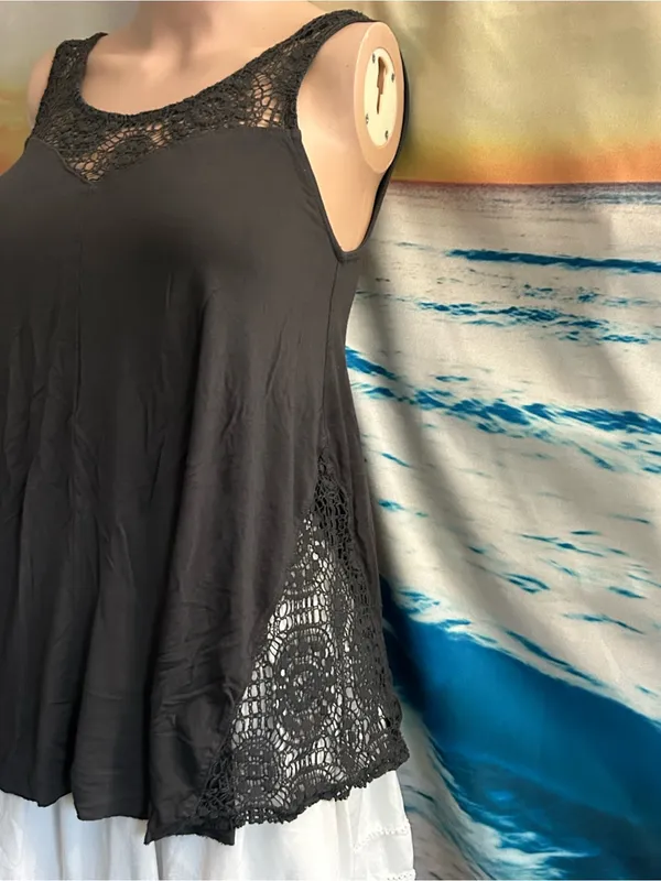 American Eagle Charcoal Black Crochet Trim Sleeveless Tank Top XXS - Image 3