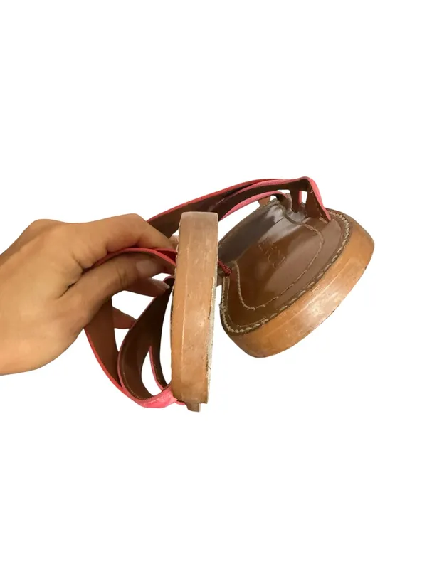 Coach Pink Leather Harlan Crossover Sandals - Image 4