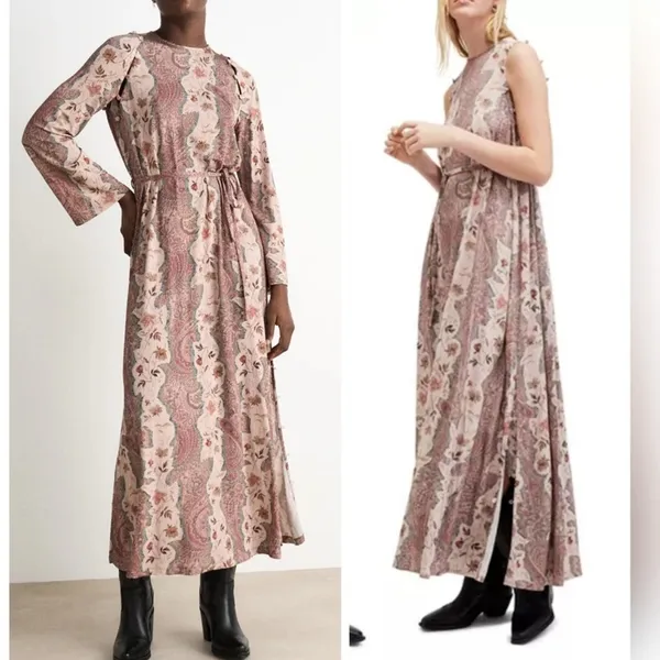 All Saints Susannah Cascade Maxi Dress Removable Sleeves Boho Floral US Size 0 - Image 2