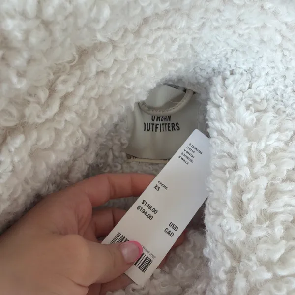 Urban Outfitters NWT Cream & White Faux Leather Jacket w Faux Fur Trim - Image 3
