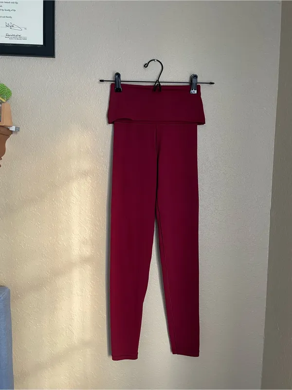 New Aerie Offline Real Me Xtra Fold Over Leggings Size XS Deep Cherry Stretchy - Image 2