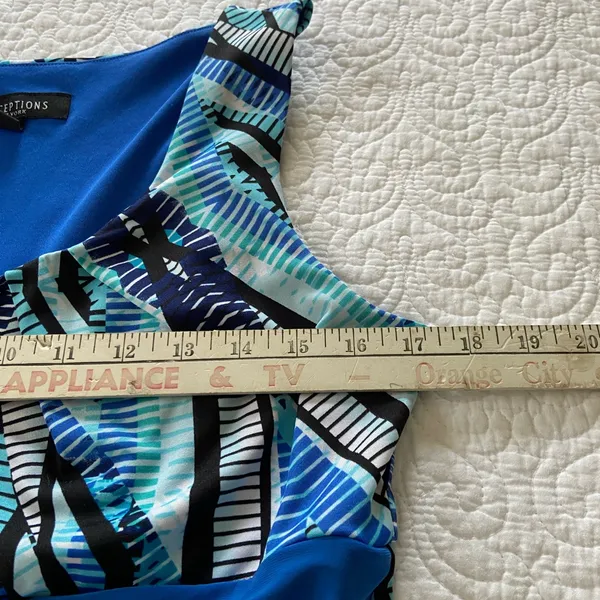 Perceptions Vibrant Blue Patterned Midi Dress Size Medium - Image 8