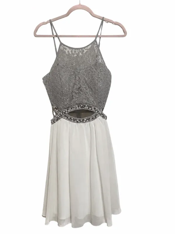 Speechless NWT White Silver Lace Cutout Beaded Homecoming Dress Size 11 - Image 12