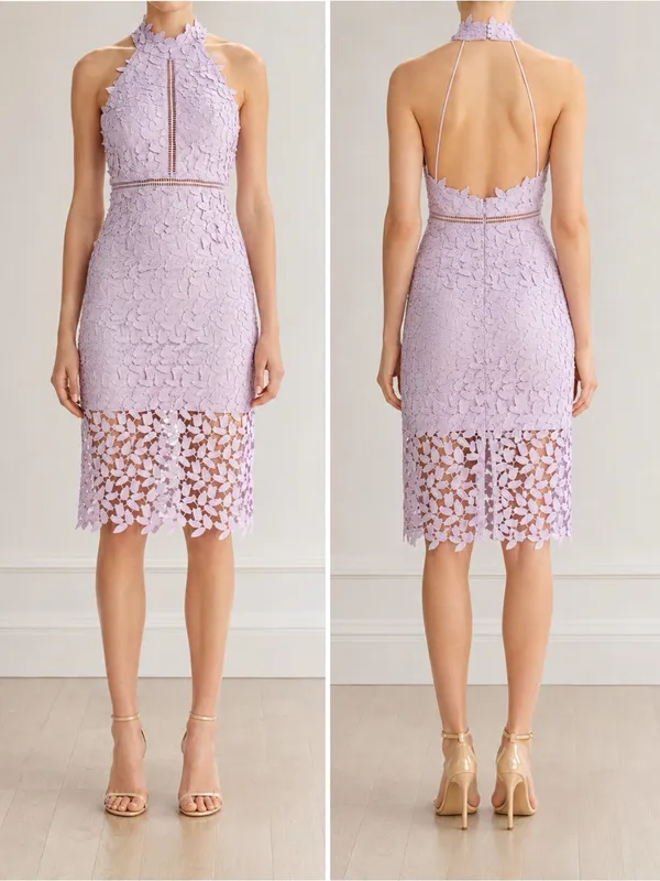 NWT Bardot Gemma Dress US 6 Orchid Purple Lace Halter Open Back Cocktail Wedding - Image 15