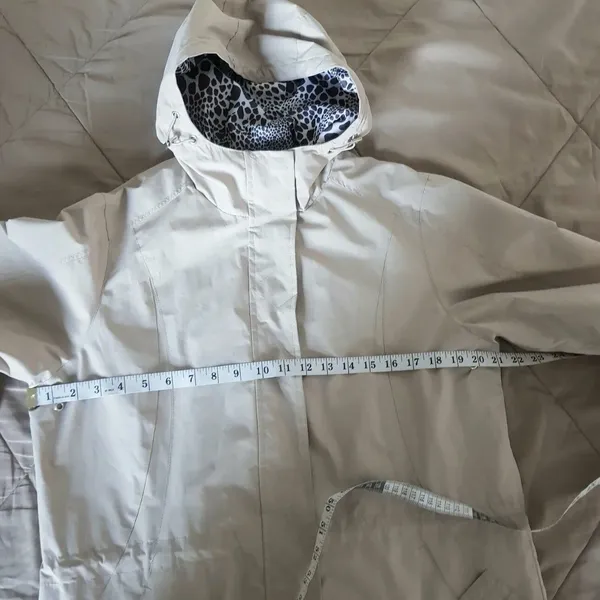 Free Country Women's Jacket Rain Hooded Beige Canvas Trench Gorpcore Sz Medium - Image 10