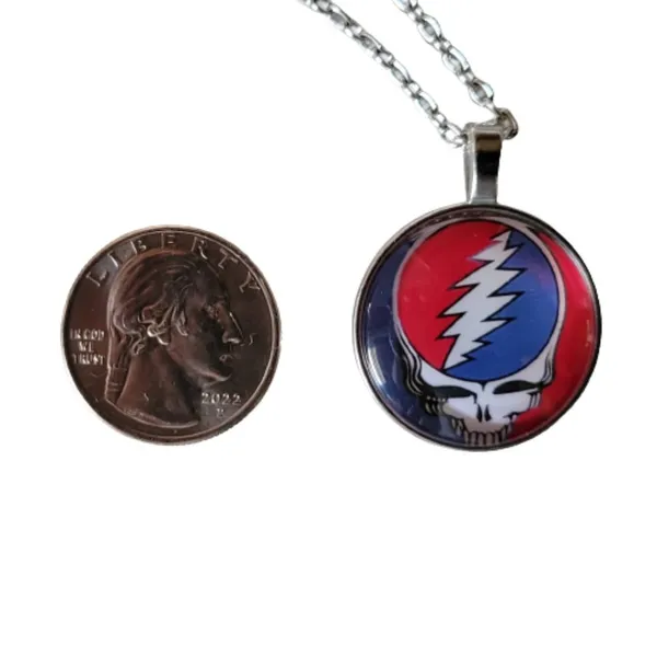 Vegan Leather Choker Grateful Dead Steal Your Face Glass Photo Cabochon Charm - Image 5