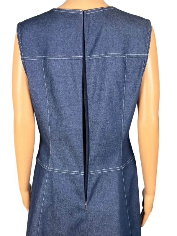 DONNA KARAN New York Denim Paneled A-Line Midi Dress POCKETS Size 10 - Image 7