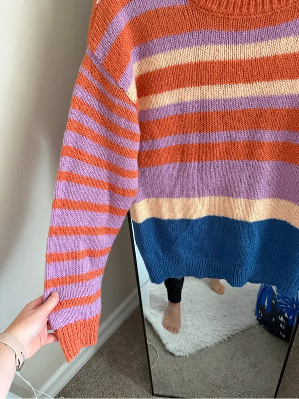 O'Neill Striped Crewneck Sweater in Orange, Lavender & Blue - Image 3